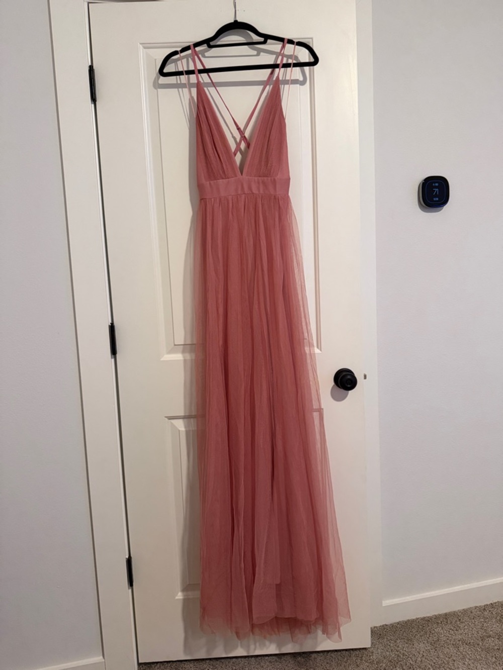 Mauve Pink Tulle Maxi Dress with Crisscross Straps